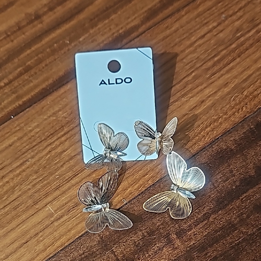 Aldo Gold Butterfly Drop Earrings Comes W Accessory Pouch - Picture 4 of 4